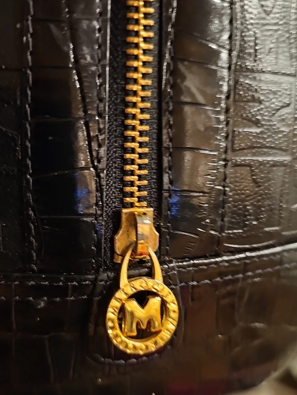 Metrocity Vintage Embossed Black Calf Skin Leather Boston Bag